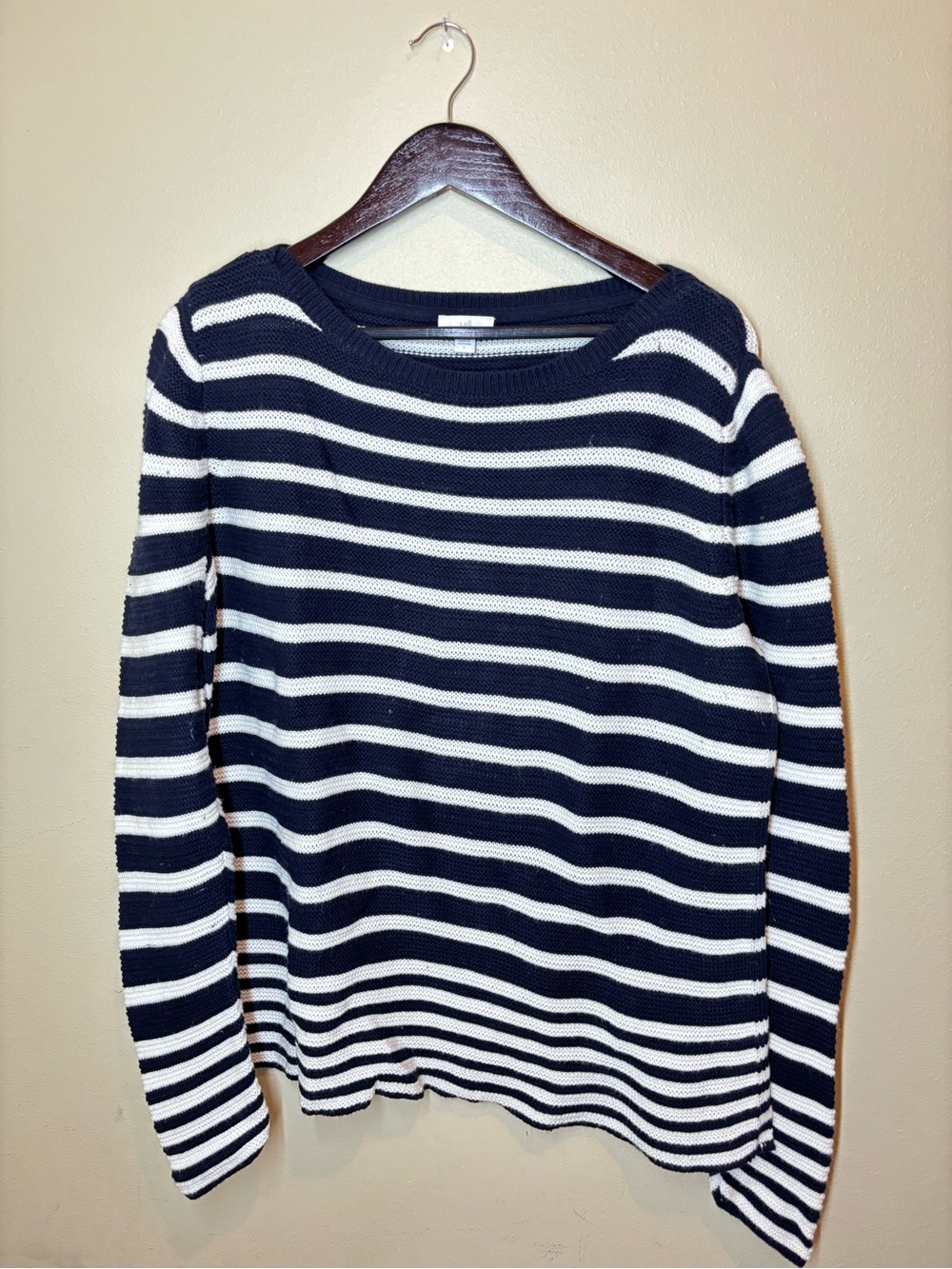 J Jill Women’s Striped Nautical Boat Neck Sweater, navy & white, large